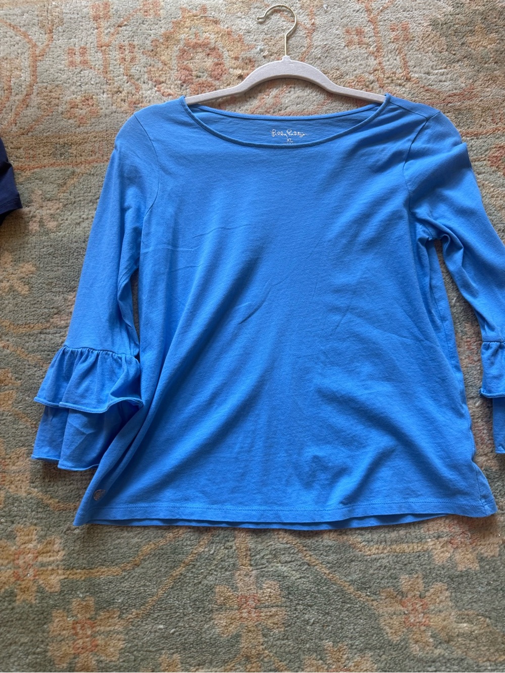 Girl’s Lilly Pulitzer Bright Blue Ruffle 3/4  Sleeve Tee size XL (12-14)
